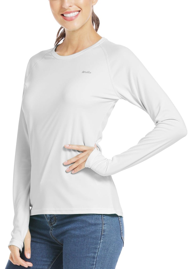 Willit Women's UPF 50+ Sun Protection Shirt Long Sleeve SPF UV Shirt Rash Guard Swim Hiking Fishing Tops Lightweight White L - Image 2
